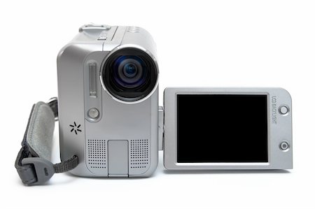 simsearch:400-04294580,k - MiniDV videocamera facing us on white background, LCD screen isolated Stock Photo - Budget Royalty-Free & Subscription, Code: 400-05051734