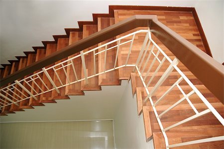 simsearch:700-06038236,k - Wooden staircase with railings from top view Stock Photo - Budget Royalty-Free & Subscription, Code: 400-05052611