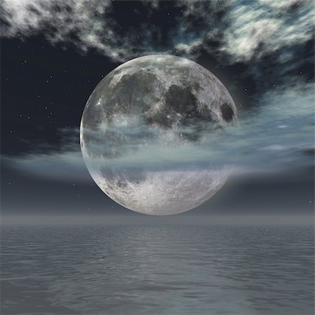 full moon cloud - fantasy moon-night over the ocean Stock Photo - Budget Royalty-Free & Subscription, Code: 400-05064456