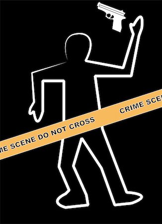 died body crime scene - dead body chalk outline with hand gun Stock Photo - Budget Royalty-Free & Subscription, Code: 400-05067338