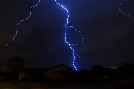simsearch:400-04256241,k - Spring storm lightning strike in a local neighborhood Stock Photo - Budget Royalty-Free & Subscription, Code: 400-05068095