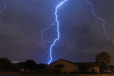 simsearch:400-04256241,k - Spring storm lightning strike in a local neighborhood Stock Photo - Budget Royalty-Free & Subscription, Code: 400-05068096