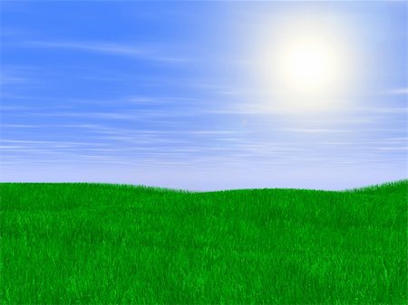 Scene of the green lawn on background solar sky Stock Photo - Budget Royalty-Free & Subscription, Code: 400-05060832