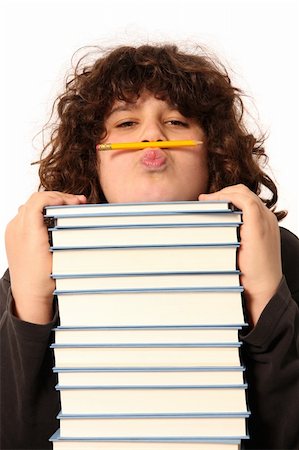 school classroom bad boy - boy with pencil and books on white background Stock Photo - Budget Royalty-Free & Subscription, Code: 400-05060981