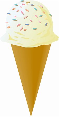 simsearch:400-05718903,k - Fancy decorated ice cream cone, vanilla scoop with multicolored sprinkles, illustration Stock Photo - Budget Royalty-Free & Subscription, Code: 400-05075376