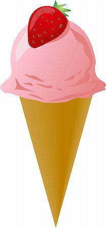 simsearch:400-05718903,k - Fancy decorated ice cream cone pink scoop with strawberry, illustration Stock Photo - Budget Royalty-Free & Subscription, Code: 400-05075378