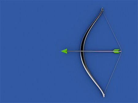 A silver bow and arrow on blue background - 3d render Stock Photo - Budget Royalty-Free & Subscription, Code: 400-05076092