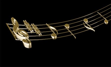 Golden musical score isolated on black background - 3d render Stock Photo - Budget Royalty-Free & Subscription, Code: 400-05076210