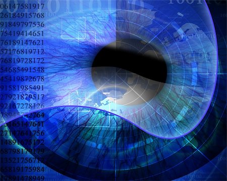 eye laser beam - Technology background with iris being scanned and faint digital globe Photographie de stock - Aubaine LD & Abonnement, Code: 400-05076316