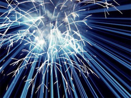 simsearch:400-04573554,k - Digitally enhanced firework.  Blue rockets with light rays in background. Stock Photo - Budget Royalty-Free & Subscription, Code: 400-05079775