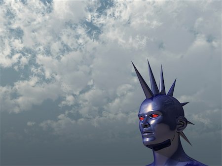 red mohawk - blue strange head in mohawk style - 3d illustration Stock Photo - Budget Royalty-Free & Subscription, Code: 400-05072476