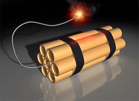 Illustration of seven sticks of dynamite strapped together with a lit fuse Stock Photo - Budget Royalty-Free & Subscription, Code: 400-05086903