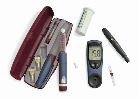 Blood glucose meter, insulin pen, test strip, lancing device Stock Photo - Budget Royalty-Free & Subscription, Code: 400-05086968