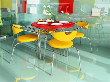 simsearch:400-04720552,k - dining table in modern cafe 3d image Stock Photo - Budget Royalty-Free & Subscription, Code: 400-05087017