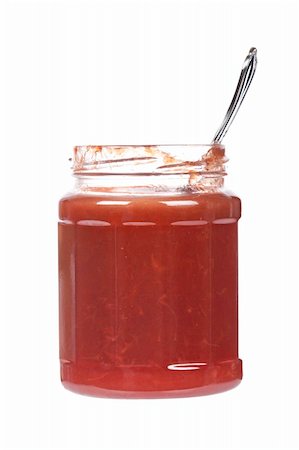 Strawberry jam glass jar with the spoon inside, isolated on white background Foto de stock - Super Valor sin royalties y Suscripción, Código: 400-05087699