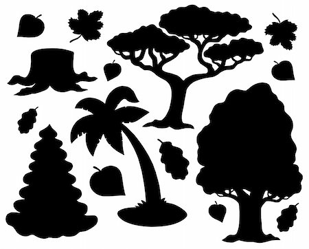 Various trees silhouette collection - vector illustration. Stock Photo - Budget Royalty-Free & Subscription, Code: 400-05087730