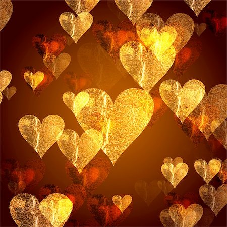 simsearch:400-05887181,k - golden and red hearts over gold background with feather center Stock Photo - Budget Royalty-Free & Subscription, Code: 400-05088914
