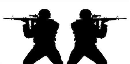 simsearch:400-04072400,k - Black silhouette of riflemens isolated on white Stock Photo - Budget Royalty-Free & Subscription, Code: 400-05080531