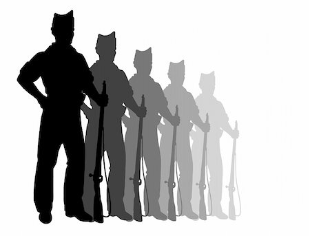 simsearch:400-04072400,k - Black silhouettes of riflemens isolated on white Stock Photo - Budget Royalty-Free & Subscription, Code: 400-05080532