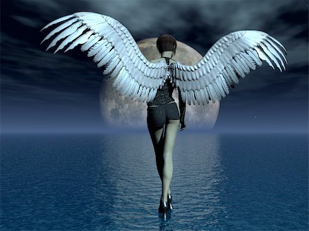 The girl angel, going on water. illustration; 3D Stock Photo - Budget Royalty-Free & Subscription, Code: 400-05081664