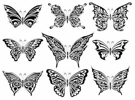Nine ornate butterflies isolated on a white background Stock Photo - Budget Royalty-Free & Subscription, Code: 400-05082895