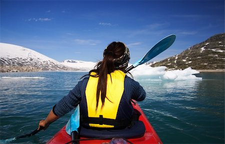 simsearch:400-04747906,k - Kayaking at glacier lake, Styggevatnet, Jostedalsbreen in Norway. Stock Photo - Budget Royalty-Free & Subscription, Code: 400-05083855