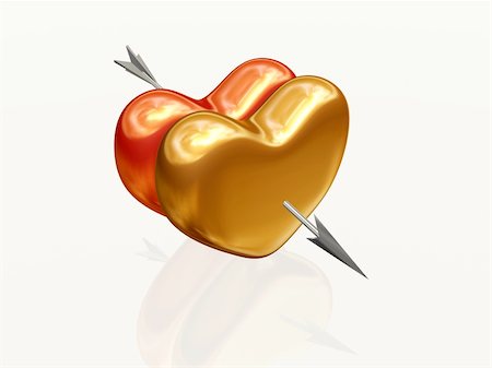 simsearch:400-05887181,k - two 3d hearts, red and golden, pierced together by arrow Stock Photo - Budget Royalty-Free & Subscription, Code: 400-05094747