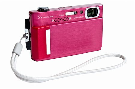 simsearch:400-04294580,k - photo of digital compact camera with strap isolated on white Stock Photo - Budget Royalty-Free & Subscription, Code: 400-05096990