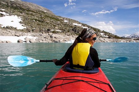 Kayak at glacier lake, Styggevatnet, Jostedalsbreen in Norway. Summer. Stock Photo - Budget Royalty-Free & Subscription, Code: 400-05098082