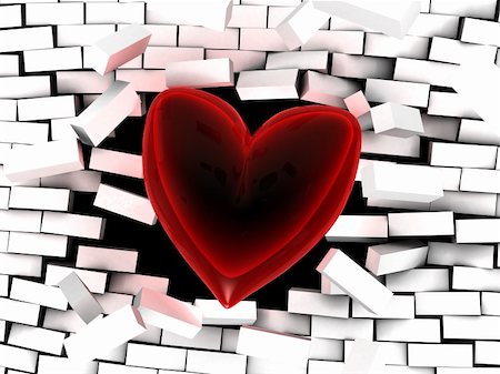 abstract 3d illustration of glass heart breaking brick wall Stock Photo - Budget Royalty-Free & Subscription, Code: 400-05098694