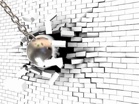 abstract 3d illustration of steel ball breaking wall Stock Photo - Budget Royalty-Free & Subscription, Code: 400-05098693