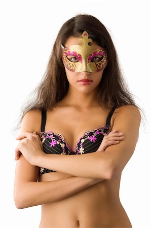 simsearch:400-04334131,k - sensual brunette in underwear giving a glace behind carnival mask Stock Photo - Budget Royalty-Free & Subscription, Code: 400-05091580