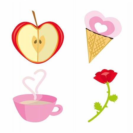 four seasons icons - Set of icons for st. Valentine day (apple, rose, ice-cream, cup of coffee). Vector illustration. Stock Photo - Budget Royalty-Free & Subscription, Code: 400-05091729