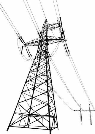 Vector silhouette of Power lines and electric pylons Stock Photo - Budget Royalty-Free & Subscription, Code: 400-05091883