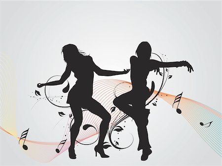 simsearch:400-04084371,k - dancing two girl with musical waves and floral elements, illustration Stock Photo - Budget Royalty-Free & Subscription, Code: 400-05093468