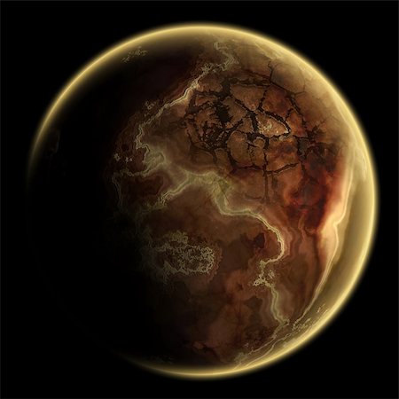 simsearch:400-07516434,k - 3D render of cracked death planet with atmosphere isolated on black bacground. Exellent material for your cosmos art. Stock Photo - Budget Royalty-Free & Subscription, Code: 400-05107723
