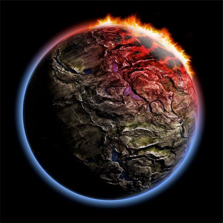 simsearch:400-07516434,k - 3D render of earth typed planet with fire corona atmosphere effect isolated on black background. Exellent material for your cosmos art. Stock Photo - Budget Royalty-Free & Subscription, Code: 400-05107739