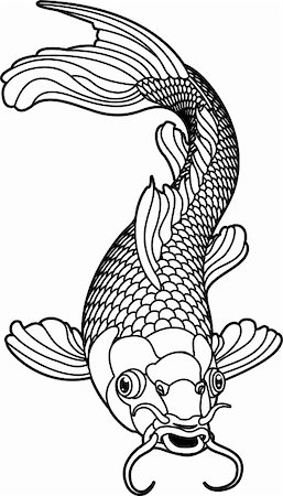 A beautiful koi carp fish illustration in monochrome. Symbol of love, friendship and prosperity Stock Photo - Budget Royalty-Free & Subscription, Code: 400-05108268