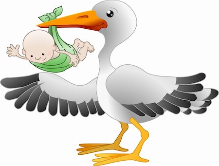 simsearch:400-04397639,k - Illustration of a standing stork with a newborn baby pointing Photographie de stock - Aubaine LD & Abonnement, Code: 400-05108275