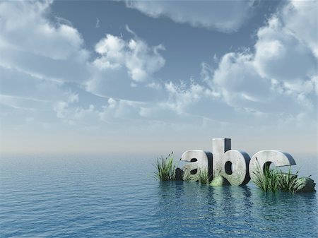 letters abc rock at the ocean - 3d illustration Stock Photo - Budget Royalty-Free & Subscription, Code: 400-05108668