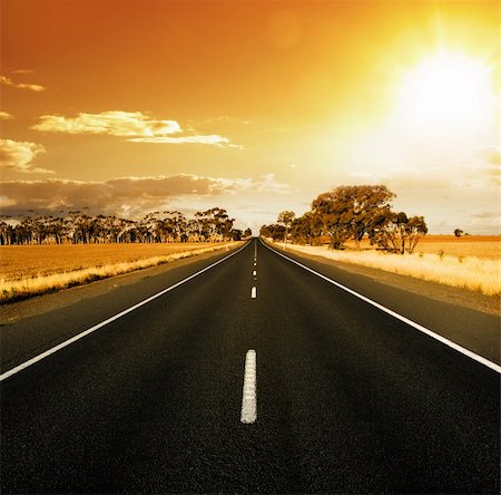 road landscape - Straight Road at sunset in rural Australia Stock Photo - Budget Royalty-Free & Subscription, Code: 400-05101965