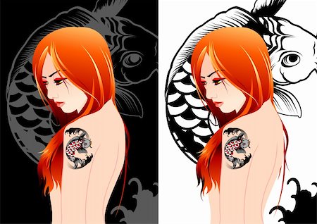 Girl tattoo vectors illustration Stock Photo - Budget Royalty-Free & Subscription, Code: 400-05102325
