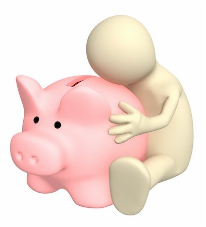 simsearch:400-04529024,k - Puppet, embracing piggy bank Stock Photo - Budget Royalty-Free & Subscription, Code: 400-05115161