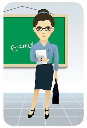 Cartoon illustration of a female teacher or professor in front of a black board.     Visit our gallery for more professions.    Vector EPS8. You can use any vector compatible software to open/modify/use the file. The different graphics are on separate layers so they can be easily edited individually. Scalable to any size without loss of quality. Stock Photo - Budget Royalty-Free & Subscription, Code: 400-05115562