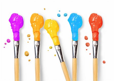 paint brush line art - Bristle brushes full of different colored paints on white Stock Photo - Budget Royalty-Free & Subscription, Code: 400-05117377