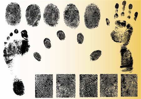 pokerman (artist) - Black and White Vector Fingerprint and footprint elements - Very accurately scanned and traced ( Vectors are transparent so it can be overlaid on other images, vectors etc.) Stock Photo - Budget Royalty-Free & Subscription, Code: 400-05119313