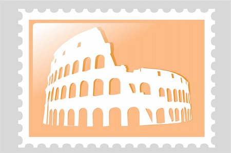 Illustration. Colosseum Amphitheater in Rome - famous Italy landmark. Postage stamp. Stock Photo - Budget Royalty-Free & Subscription, Code: 400-05113419