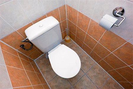 simsearch:400-05303863,k - white clean toilet wide angel photo, brown tiles Stock Photo - Budget Royalty-Free & Subscription, Code: 400-05113574