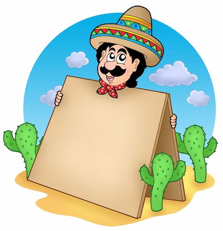 Mexican man with table in desert - color illustration. Stock Photo - Budget Royalty-Free & Subscription, Code: 400-05125245