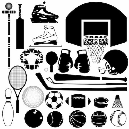 simsearch:400-05877692,k - Sports equipment and balls in detailed vector silhouette Foto de stock - Super Valor sin royalties y Suscripción, Código: 400-05128363
